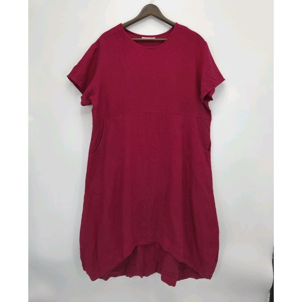 Bryn Walker Marina Dress Swallowtail 100% Linen Cranberry Size Small Lagenlook